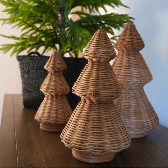 Set of 3 Rattan Basket Weave Woven Christmas Tree Threshold Target Studio McGee - Picture 1 of 4